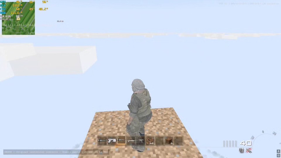 A Modern Warfare 2 soldier standing on a dirt block in a Minecraft sky